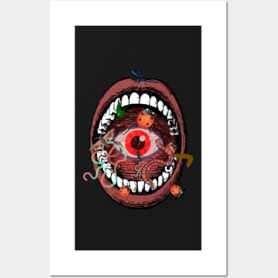 open mouth with eye and several bugs inside Posters and Art